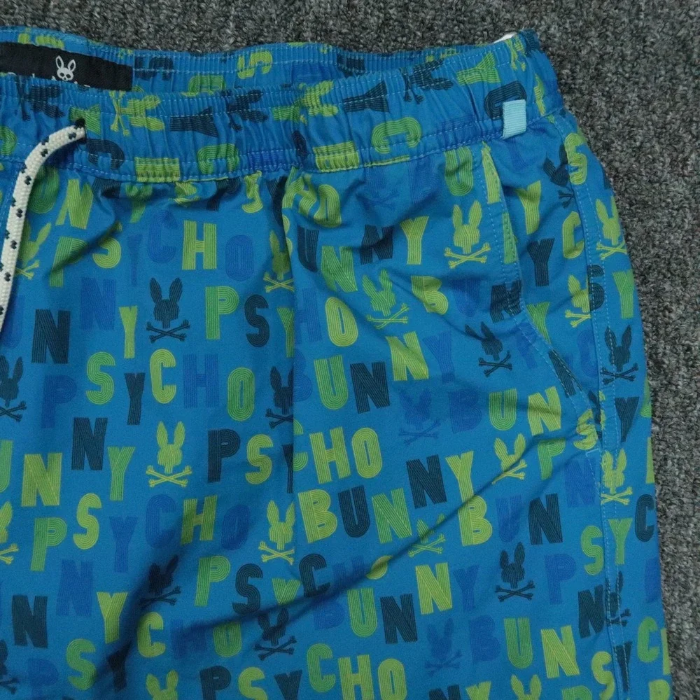 Psycho Bunny‎ Swim Trunks Mens 3XL Blue Print All Over Mesh Lined Shorts